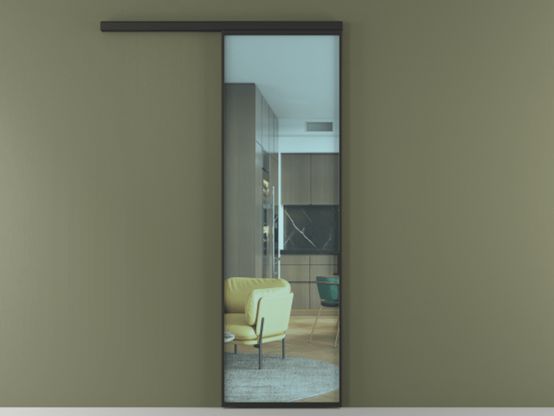 Перегородка Formato вдоль стены 1 створка АЛПР 040.01 Алюминий Черный Прозрачное голубое стекло, триплекс Цена 5100 AZE  | Volhovec