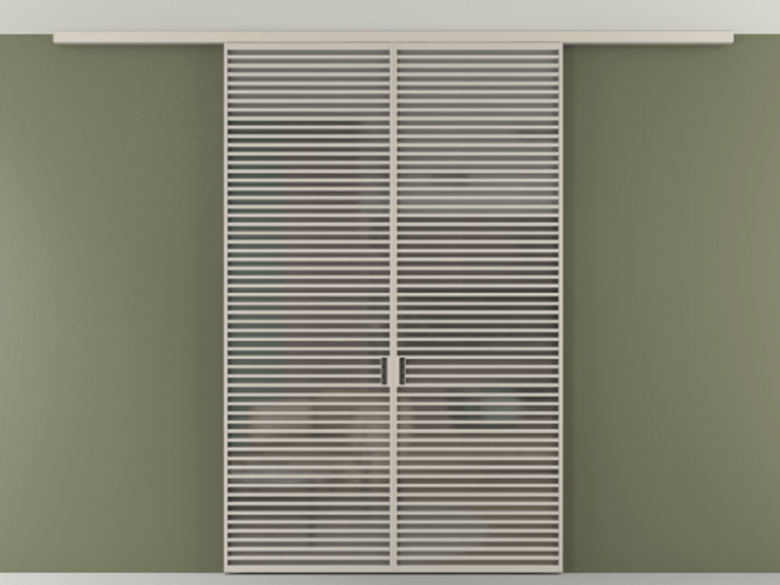 Перегородка Формато вдоль стены на потолок 2 створки АЛПР 040.07 Алюминий светло-бежевый Сатинированное серое стекло, триплекс Цена 19150 AZE | Volhovec