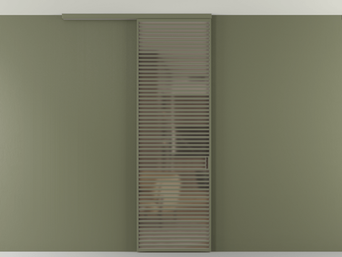 Перегородка Формато вдоль стены на потолок 1 створка АЛПР 040.07 Алюминий оливковый тёмный Сатинированное бронзовое стекло, триплекс Цена 9760 AZE | Volhovec