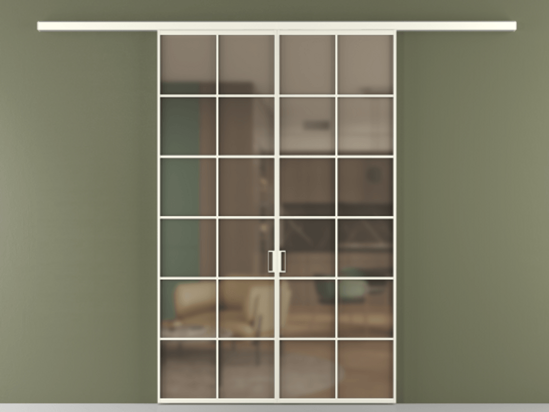 Перегородка Формато вдоль стены 2 створки АЛПР 040.05 Алюминий жемчужный Сатинированное бронзовое стекло, триплекс Цена 10800 AZE | Volhovec