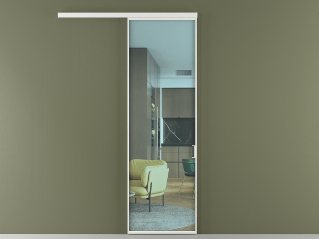 Перегородка Formato вдоль стены 1 створка АЛПР 040.01 Алюминий белоснежный Прозрачное голубое стекло, триплекс Цена 5300 AZE  | Volhovec