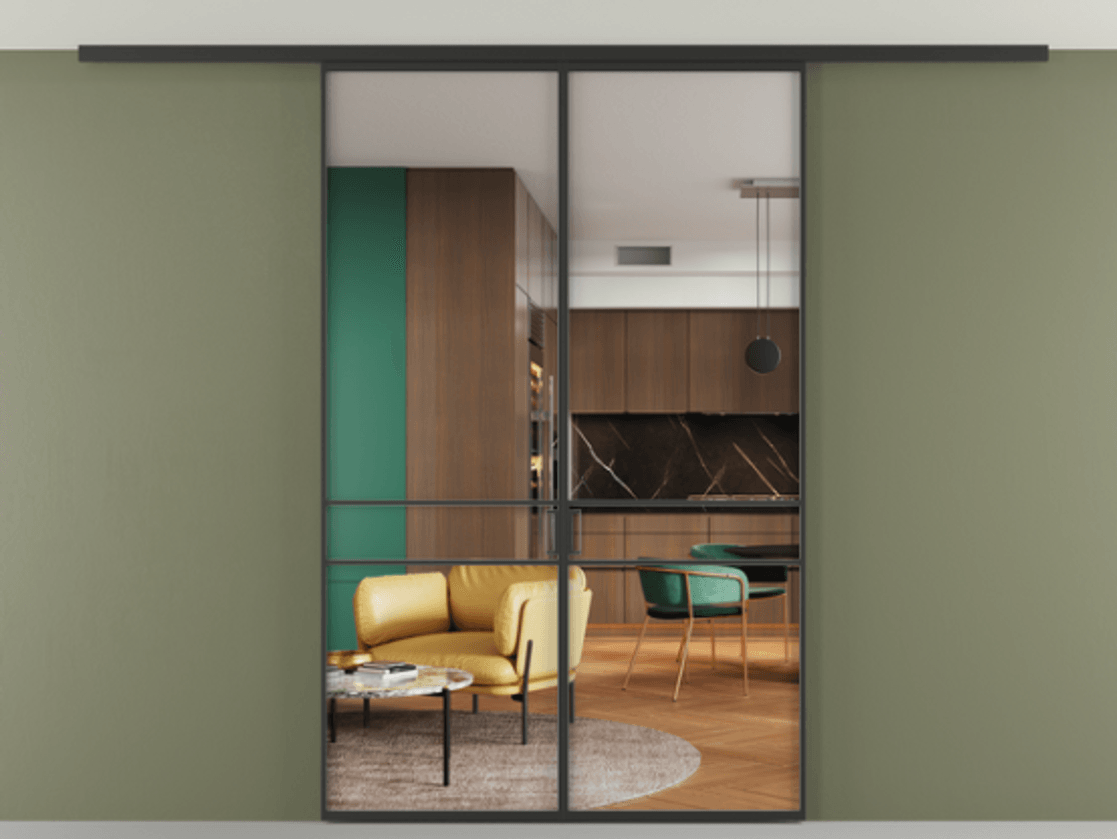 Перегородка Formato вдоль стены на потолок двустворчатая #VENDORCODE# #FURNISH# #GLASS# Цена #PRICE# #CURRENCY# | Volhovec