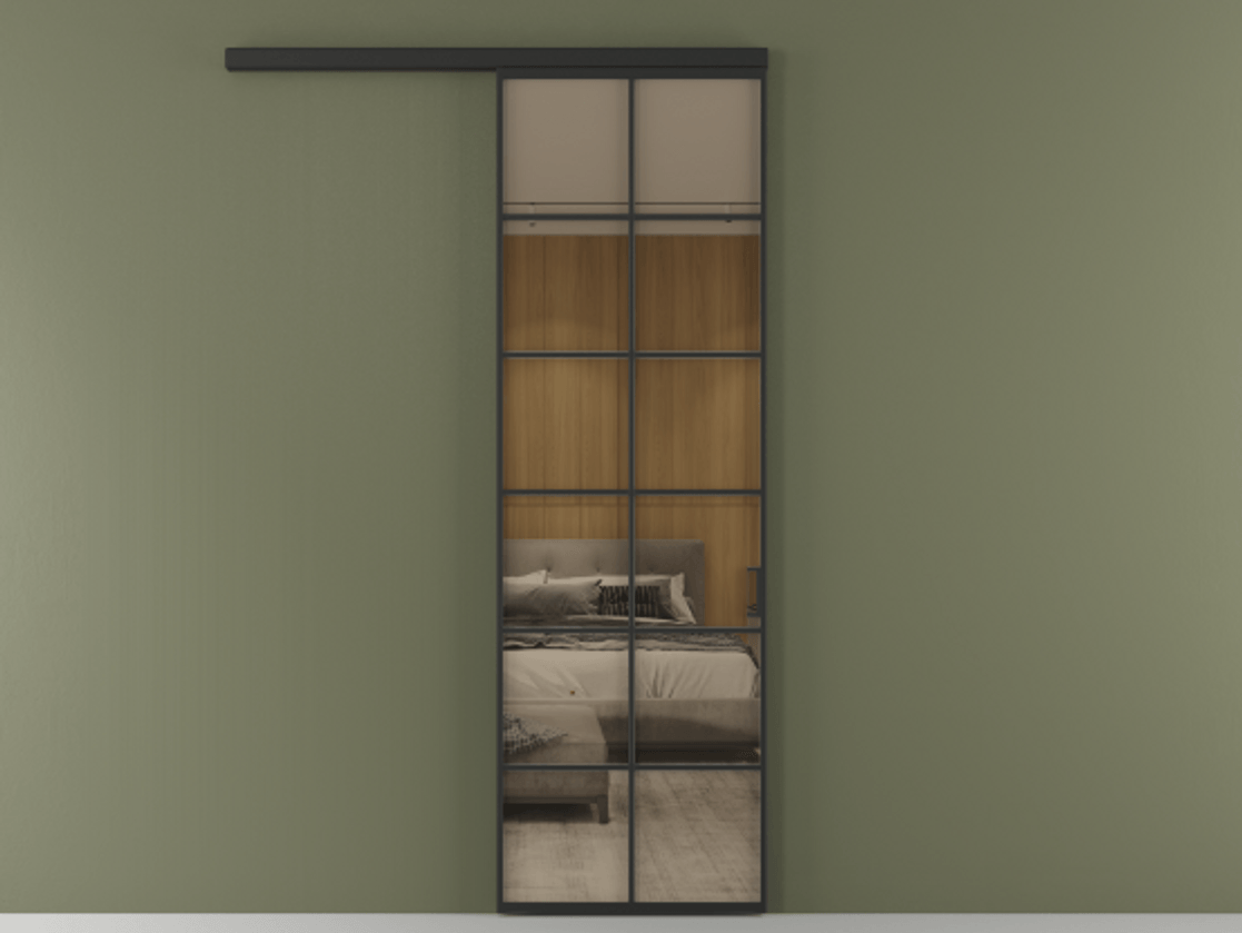 Перегородка Formato вдоль стены 1 створка АЛПР 040.05 Алюминий Черный Рефлективное бронзовое стекло "Stopsol", калёное Цена 6860 AZE  | Volhovec