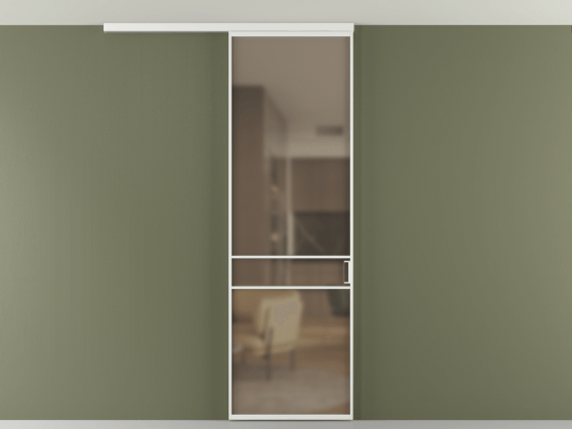 Перегородка Формато вдоль стены на потолок 1 створка АЛПР 040.02 Алюминий белоснежный Сатинированное бронзовое стекло, триплекс Цена 5050 AZE | Volhovec