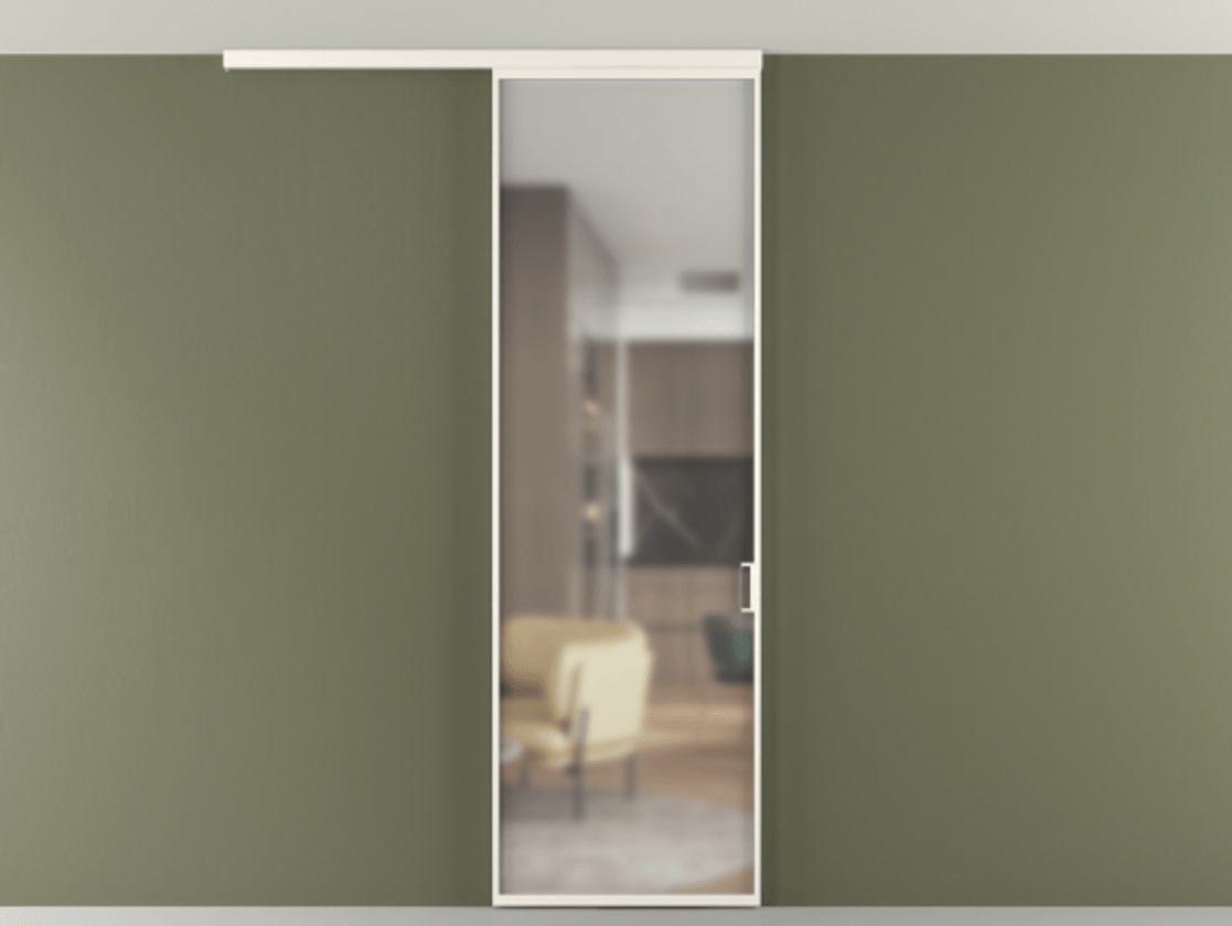 Перегородка Формато вдоль стены на потолок 1 створка АЛПР 040.01 Алюминий пудровый белый Сатинированное стекло "Мателюкс Кристал Вижн", калёное, матовое, каленое 6 мм Цена 119570 ₽ | Volhovec