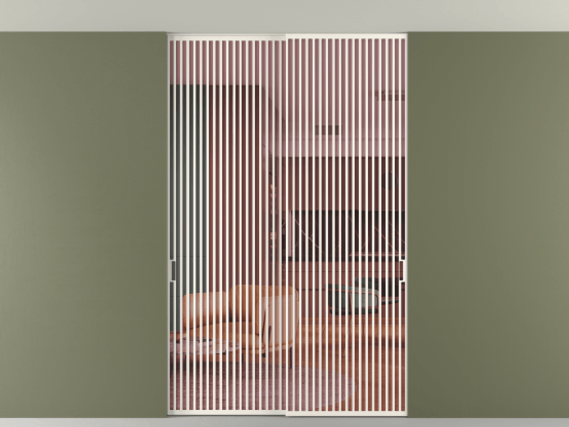 Перегородка Формато внутри проёма скрытое крепление в потолок 2 створки АЛПР 040.06 Алюминий пудровый белый Прозрачное розовое стекло, триплекс Цена 21400 AZE | Volhovec