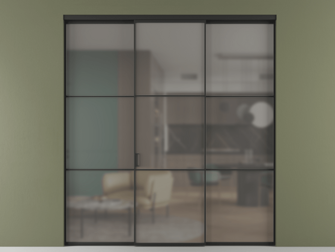 Перегородка Формато внутри проёма 3 створки АЛПР 040.03 Алюминий Черный Сатинированное серое стекло, триплекс Цена 11880 AZE | Volhovec