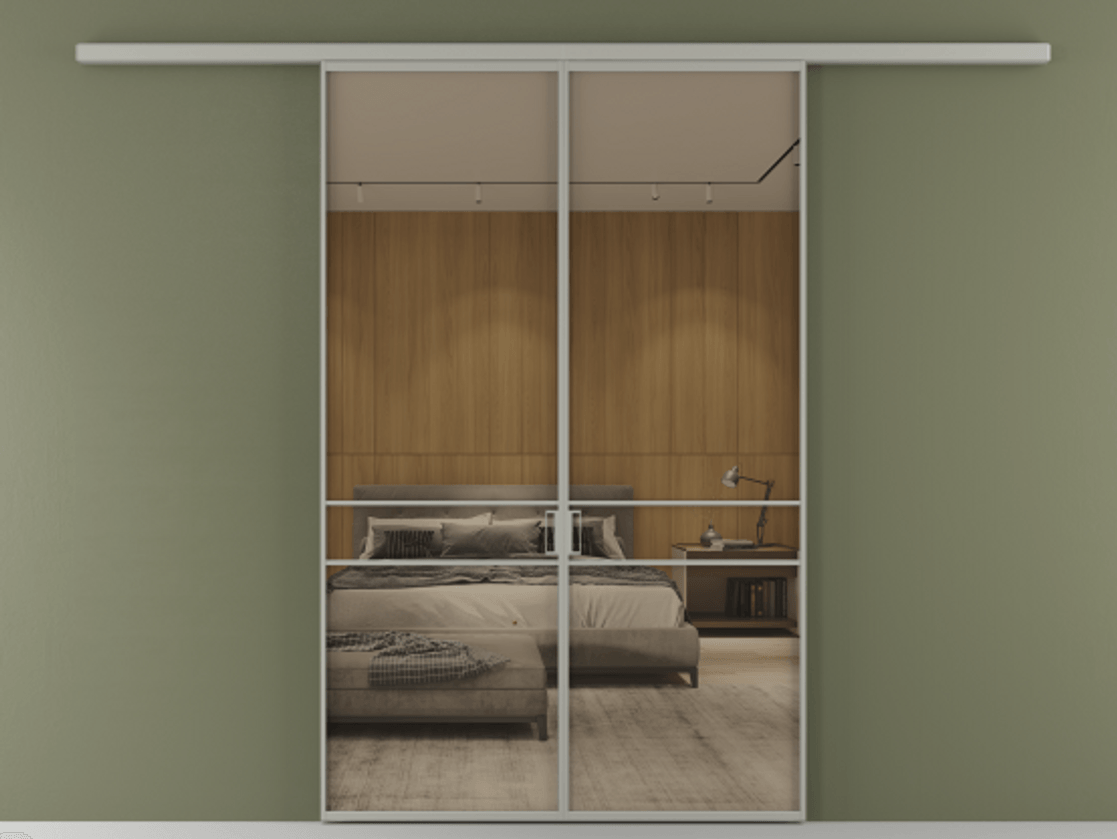 Перегородка Formato вдоль стены 2 створки АЛПР 040.02 Алюминий нейтральный серый Рефлективное бронзовое стекло "Stopsol", калёное Цена 12980 AZE | Volhovec