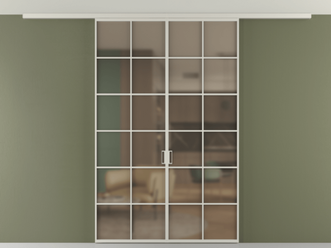 Перегородка Формато вдоль стены на потолок 2 створки АЛПР 040.05 Алюминий тёплый серый Сатинированное бронзовое стекло, триплекс Цена 12770 AZE | Volhovec