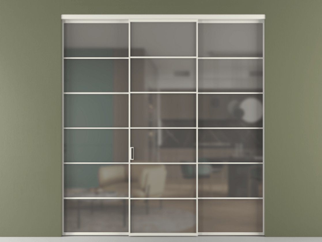 Перегородка Formato внутри проёма 3 створки АЛПР 040.04 Алюминий Белый Сатинированное серое стекло, триплекс Цена 12750 AZE | Volhovec