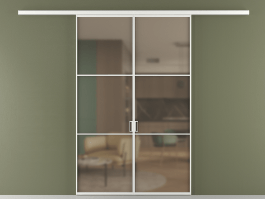 Перегородка Формато вдоль стены 2 створки АЛПР 040.03 Алюминий белоснежный Сатинированное бронзовое стекло, триплекс Цена 10190 AZE | Volhovec