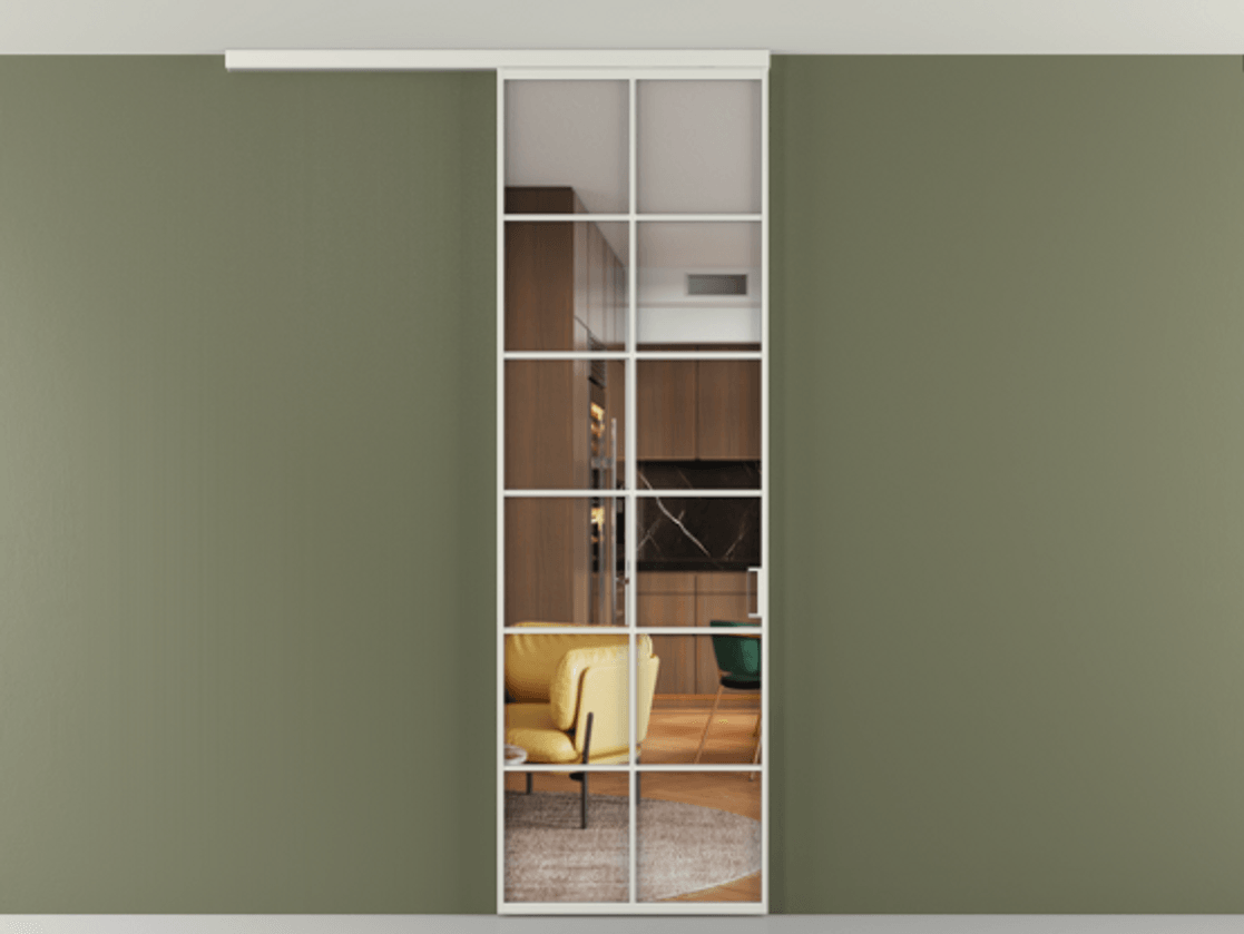 Перегородка Formato вдоль стены на потолок 1 створка АЛПР 040.05 Алюминий серый Прозрачное стекло "Crystal Vision", калёное Цена 6990 AZE | Volhovec