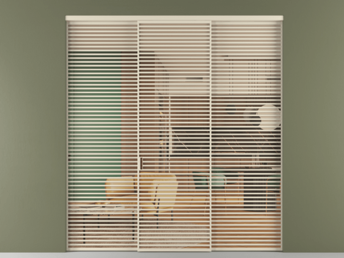 Перегородка Formato внутри проёма 3 створки АЛПР 040.07 Алюминий бежево-серый Прозрачное оранжевое стекло, триплекс Цена 25200 AZE | Volhovec