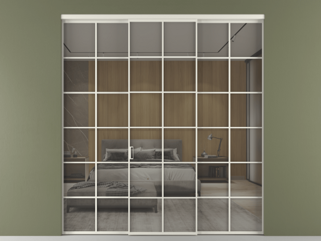 Перегородка Формато внутри проёма 3 створки АЛПР 040.05 Алюминий Белый Рефлективное серое стекло "Стопсол", калёное Цена 17090 AZE | Volhovec