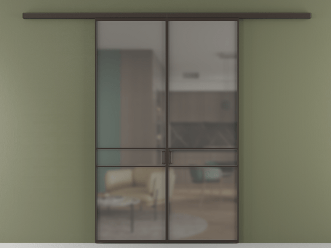 Перегородка Формато вдоль стены 2 створки АЛПР 040.02 Алюминий антрацит Сатинированное серое стекло, триплекс Цена 1318110 AMD | Volhovec