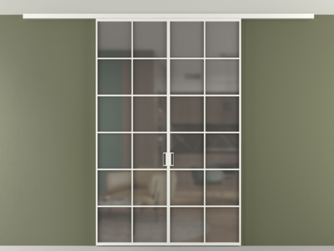 Перегородка Формато вдоль стены на потолок 2 створки АЛПР 040.05 Алюминий светло-серый Сатинированное серое стекло, триплекс Цена 12770 AZE | Volhovec