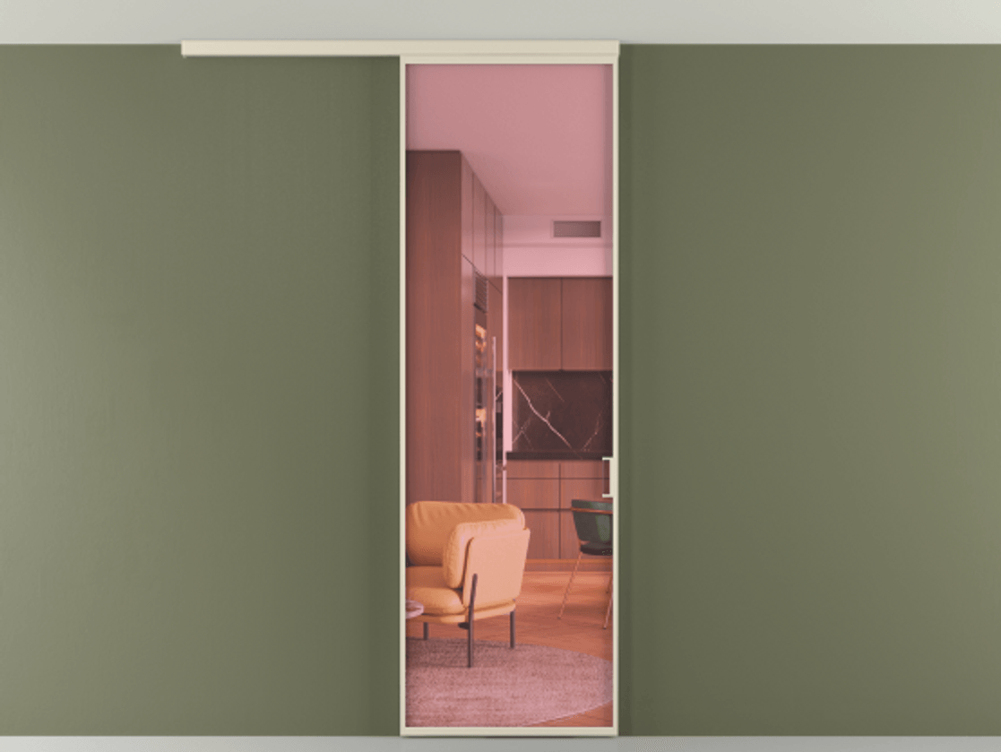 Перегородка Formato вдоль стены на потолок 1 створка АЛПР 040.01 Алюминий бежево-серый Прозрачное розовое стекло, триплекс Цена 5000 AZE | Volhovec