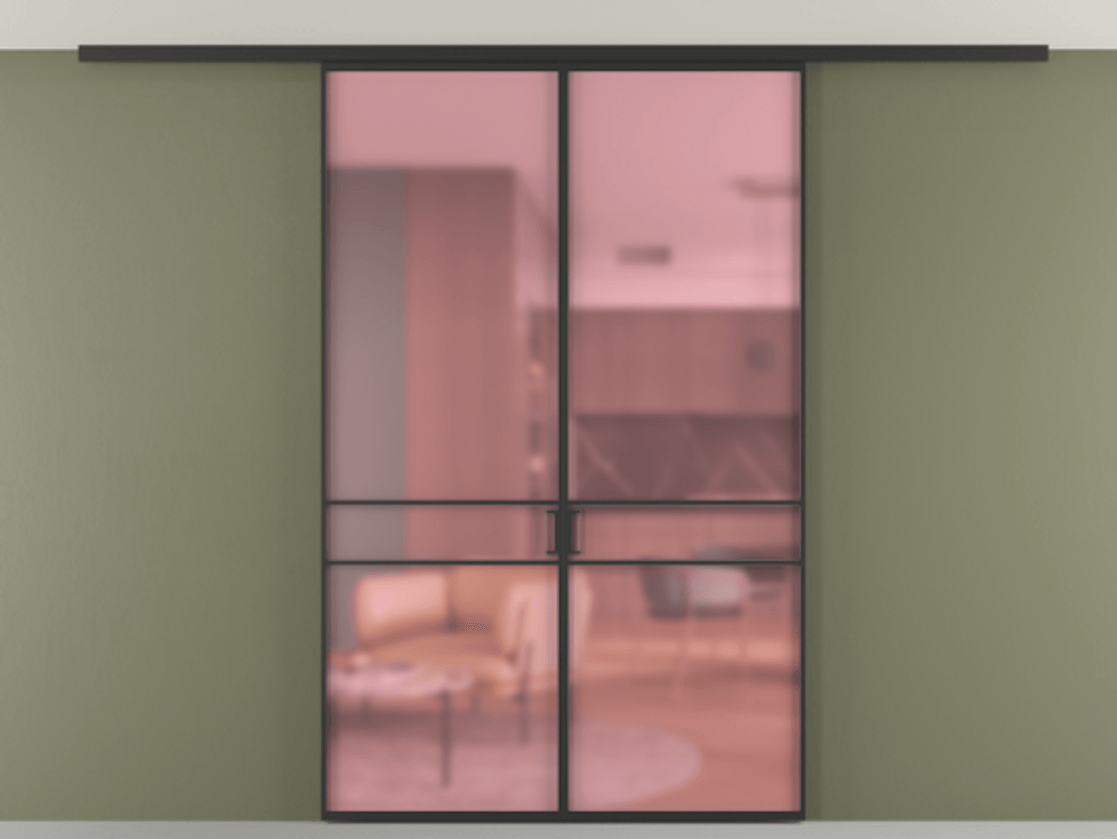 Перегородка Formato вдоль стены на потолок 2 створки АЛПР 040.02 Алюминий Черный Сатинированное розовое стекло, триплекс Цена 9400 AZE | Volhovec