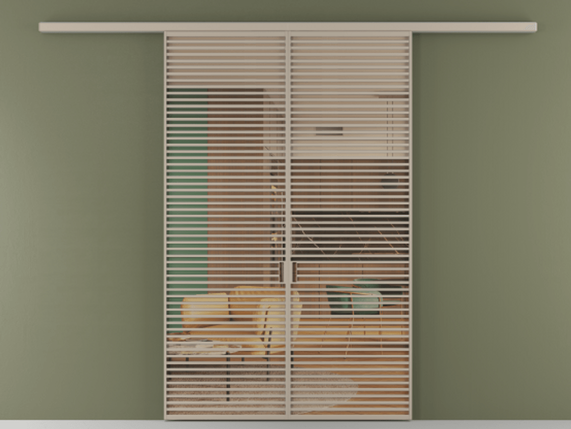 Перегородка Формато вдоль стены 2 створки АЛПР 040.07 Алюминий бисквитный Прозрачное оранжевое стекло, триплекс Цена 17900 AZE | Volhovec