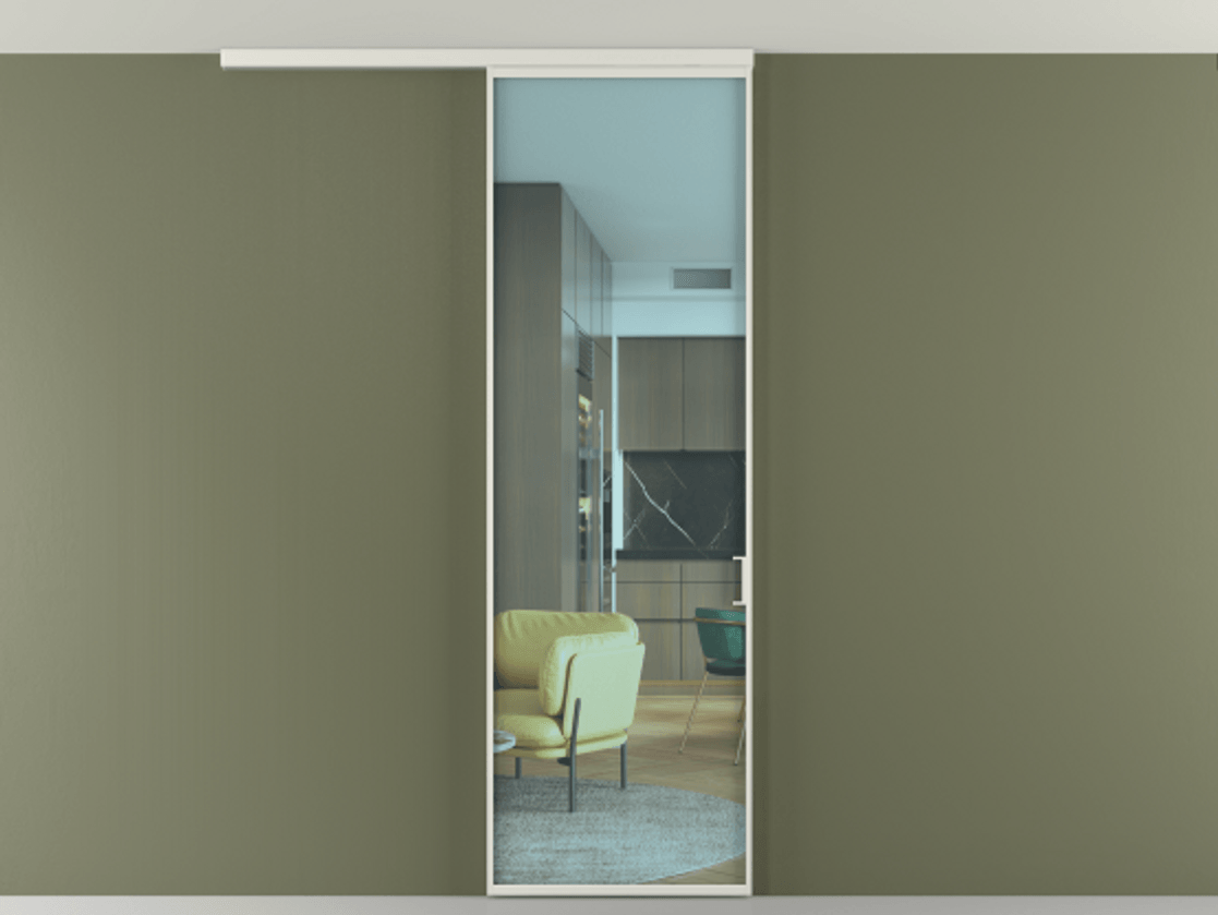 Перегородка Формато вдоль стены на потолок 1 створка АЛПР 040.01 Алюминий серый Прозрачное голубое стекло, триплекс Цена 4800 AZE | Volhovec