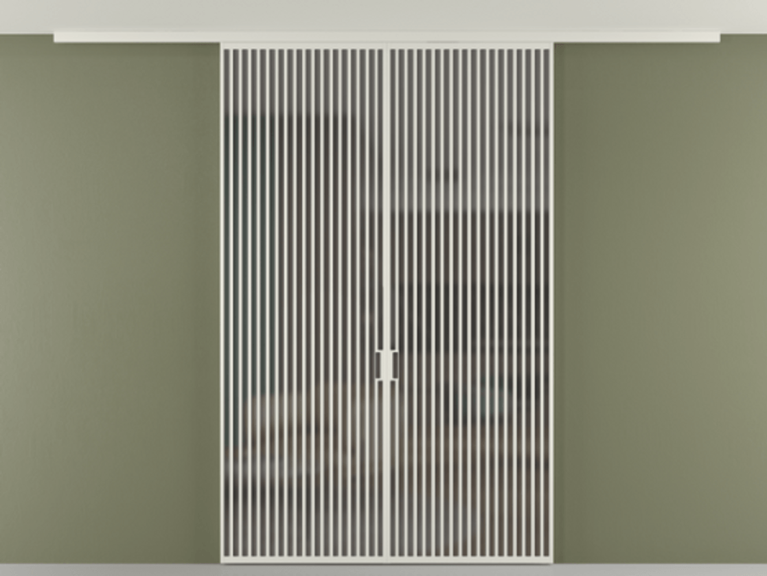 Перегородка Формато вдоль стены на потолок 2 створки АЛПР 040.06 Алюминий Белый Сатинированное серое стекло, триплекс Цена 22110 AZE | Volhovec