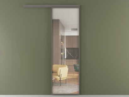 Алюминевая перегородка АЛПР 040.01_АКЛС_Moru_new. Цвет Алюминий классический серый. Материал Алюминий в эмали. Коллекция Перегородка Formato вдоль стены одностворчатая. Картинка.