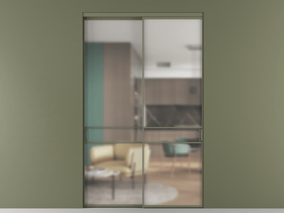 Алюминевая перегородка АЛПР 040.02_АОТ_Matelux Crystalvision_new. Цвет Алюминий оливковый тёмный. Материал Алюминий в эмали. Коллекция Перегородка Formato внутри проёма двустворчатая. Картинка.