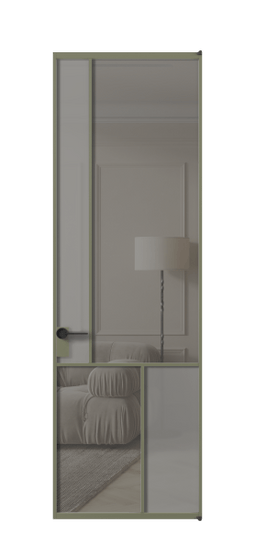 Дверь межкомнатная АЛПЛ041.20 АОТ Серый сатин матовое + Серый прозрачное. Цвет Алюминий оливковый тёмный. Материал Алюминий в эмали. Коллекция Мозаик. Картинка.