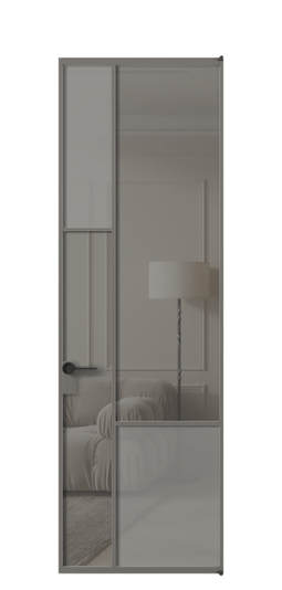 Дверь межкомнатная АЛПЛ041.13 АКЛС сатин матовое + Серый прозрачное. Цвет Алюминий классический серый. Материал Алюминий в эмали. Коллекция Mosaic. Картинка.