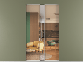 Алюминевая перегородка АЛПР 040.01 БЕЛ ПРОЗ ОРАНЖ. Цвет Алюминий Белый. Материал Алюминий. Коллекция Перегородка Formato скрытый пенал 2 створки. Картинка.