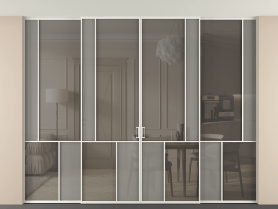 Алюминевая перегородка vntp4_3 БЕЛ. Цвет Алюминий Белый. Материал Алюминий. Коллекция Перегородка Мозаик внутри проёма скрытое крепление в потолок 4 створки. Картинка.