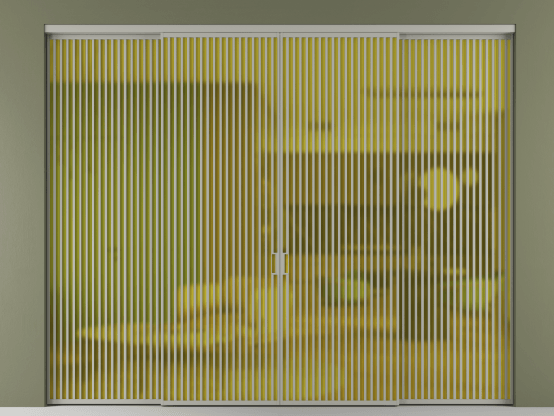 Алюминевая перегородка АЛПР 040.06_АНСР_САТ ЖЕЛ_new. Цвет Алюминий нейтральный серый. Материал Алюминий в эмали. Коллекция Перегородка Formato внутри проёма 4 створки. Картинка.