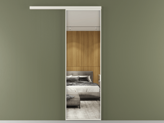 Алюминевая перегородка vd1_01 Зеркало триплекс БЕЛ. Цвет Алюминий Белый. Материал Алюминий. Коллекция Перегородка Formato вдоль стены 1 створка. Картинка.