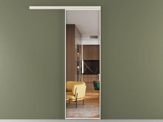 Алюминевая перегородка vd1_01 Crystalvision БЕЛ. Цвет Алюминий Белый. Материал Алюминий. Коллекция Перегородка Formato вдоль стены 1 створка. Картинка.