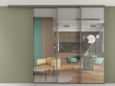 Перегородка Формато вдоль стены на потолок 3 створки с синхронным механизмом