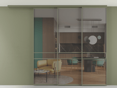 Перегородка Формато вдоль стены на потолок 3 створки с синхронным механизмом