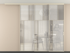 Перегородка Мозаик вдоль стены на потолок 3 створки с синхронным механизмом