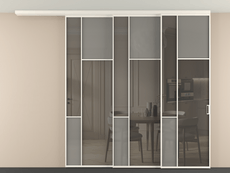 Перегородка Мозаик вдоль стены на потолок 3 створки с синхронным механизмом