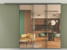 Перегородка Формато вдоль стены на потолок 3 створки с синхронным механизмом