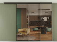 Перегородка Formato вдоль стены на потолок 3 створки с синхронным механизмом