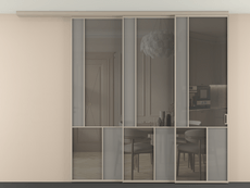 Перегородка Mosaic вдоль стены на потолок 3 створки с синхронным механизмом