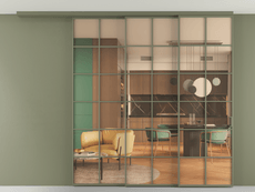 Перегородка Formato вдоль стены на потолок 3 створки с синхронным механизмом