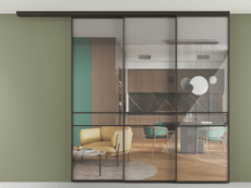 Перегородка Формато вдоль стены на потолок 3 створки с синхронным механизмом