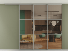 Перегородка Formato вдоль стены на потолок 3 створки с синхронным механизмом