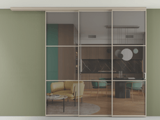 Перегородка Формато вдоль стены на потолок 3 створки с синхронным механизмом