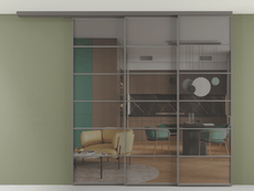 Перегородка Формато вдоль стены на потолок 3 створки с синхронным механизмом