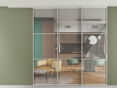 Перегородка Формато вдоль стены на потолок 3 створки с синхронным механизмом