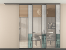 Перегородка Мозаик вдоль стены на потолок 3 створки с синхронным механизмом