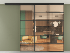 Перегородка Формато вдоль стены на потолок 3 створки с синхронным механизмом