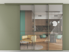 Перегородка Формато вдоль стены на потолок 3 створки с синхронным механизмом